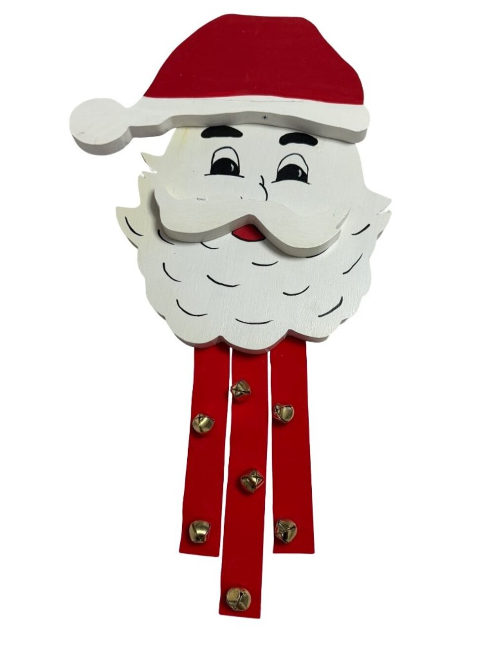 Handmade Hand Painted Wooden Santa Claus Christmas Wall Hanging Jingle Bells 24